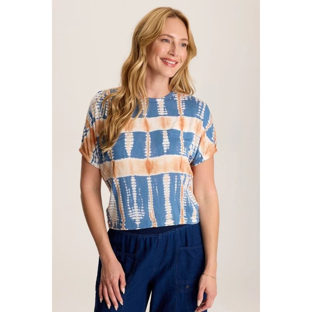 XCVI Valensi Soft Jersey Banded Sleeve Tee M Karma Wash Tie Dye Blue Orange